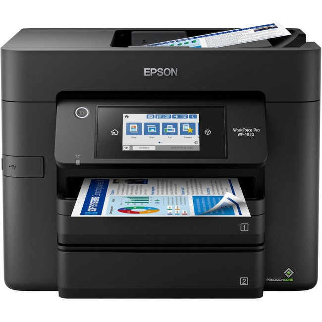 Epson C11CJ05201 WorkForce Pro WF-4830 Impresora Multifunción de Inyección de Tinta-Color-Copiadora/Fax/Escáner-4800x2400 dpi Impresión-Impresión Dúplex Automática-33000 Páginas-500 hojas Entrada-1200 dpi Escaneo Óptico-Fax Color-LAN Inalámbrica-Epso