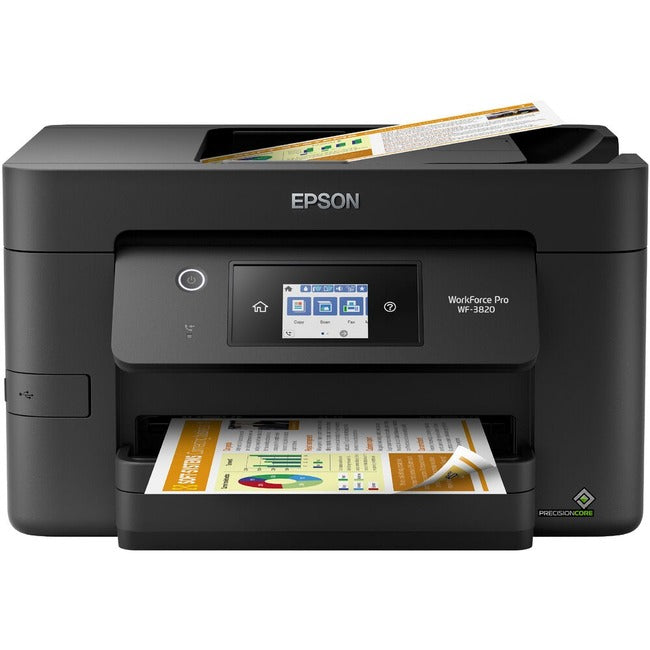 Epson C11CJ07201 WorkForce Pro WF-3820 Impresora Multifunción de Inyección de Tinta-Color-Copiadora/Fax/Escáner-4800x2400 dpi Impresión-Impresión Duplex Automática-26000 Páginas-250 hojas Entrada-1200 dpi Escaneo Óptico-Fax Color-LAN Inalámbrica-Epso