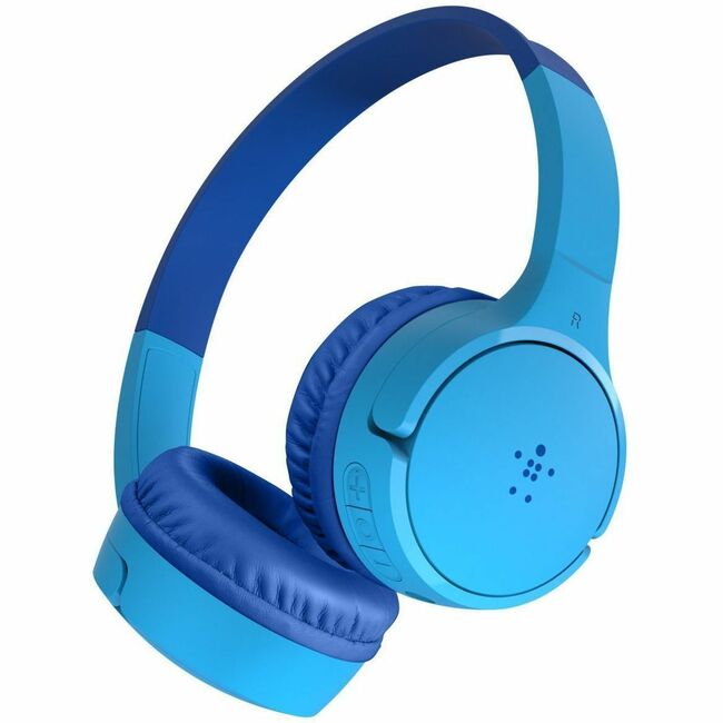 Belkin International INC AUD002BTBLV3 Belkin Wireless Bluetooth On-Ear Headphones for Kids w/ Mic - 85dB Limit - w/ USB-C Cable - Headset - Blue