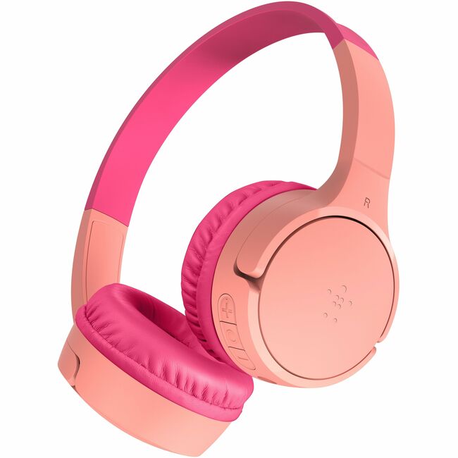 Belkin International INC AUD002BTPKV3 Belkin Wireless Bluetooth On-Ear Headphones for Kids w/ Mic - 85dB Limit - w/ USB-C Cable - Headset - Pink
