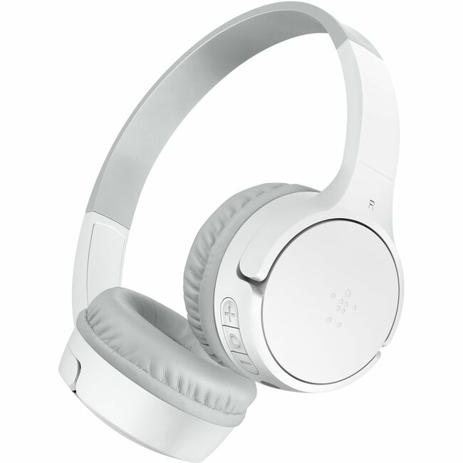 Belkin International INC AUD002BTWTV3 Belkin Wireless Bluetooth On-Ear Headphones for Kids w/ Mic - 85dB Limit - w/ USB-C Cable - Headset - White