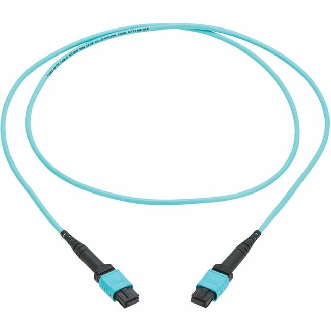 Eaton N845A-02M-12TAA Cable de Fibra Óptica Eaton Tripp Lite Series 100G Multimodo 50/125 OM4 (12F MPO/MPO-PC H/H), Polaridad Tipo-A, OFNP, Aqua, 2 m (6.6 ft.), TAA