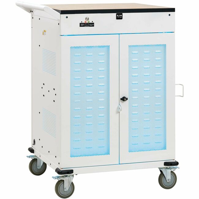 Eaton CSC36VACUVC Carrito Móvil de Carga UV Safe-IT de 36 Dispositivos de Eaton Tripp Lite para Laptops y Chromebooks - 120V, NEMA 5-15P, Cable de 10 pies (3.1 m), Antimicrobiano, Tapa con Acabado de Grano de Madera, Blanco