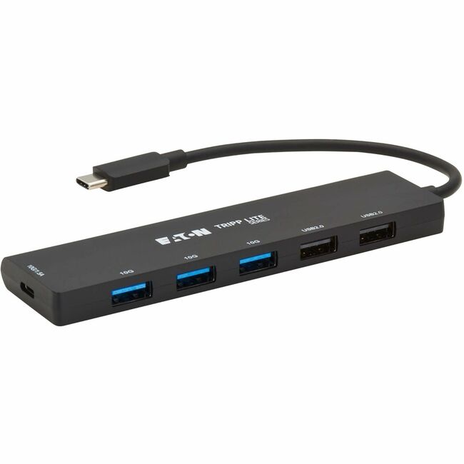 Eaton U460-006-5A1C Tripp Lite Series Concentrador USB Slim de 6 Puertos, Puertos Hub USB 3.2 Gen 2 (10 Gbps) y USB-A 2.0, Conector USB-C con Adaptador USB-A, Negro