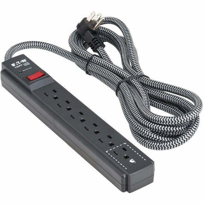Eaton TLP625DB Protector Eaton Tripp Lite Series Protect It! de 6 Salidas - Salidas 5-15R, 1500 Julios, Cable Trenzado de 25 ft. (7.6 m), Negro