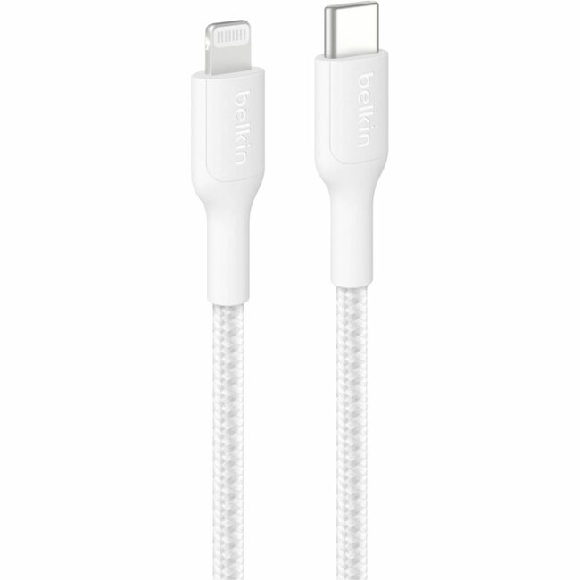 Belkin International INC CAA022FQ2MWH Belkin BoostCharge Pro Cable Trenzado USB-C con Conector Lightning, 6.6ft/2m, Blanco