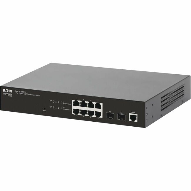 Eaton NGS8C2-1 Tripp Lite series Conmutador Ethernet Gigabit administrado de 8 puertos - Capa 2, 1 Gbps, 2x puertos GbE SFP, 1U Rack/Escritorio