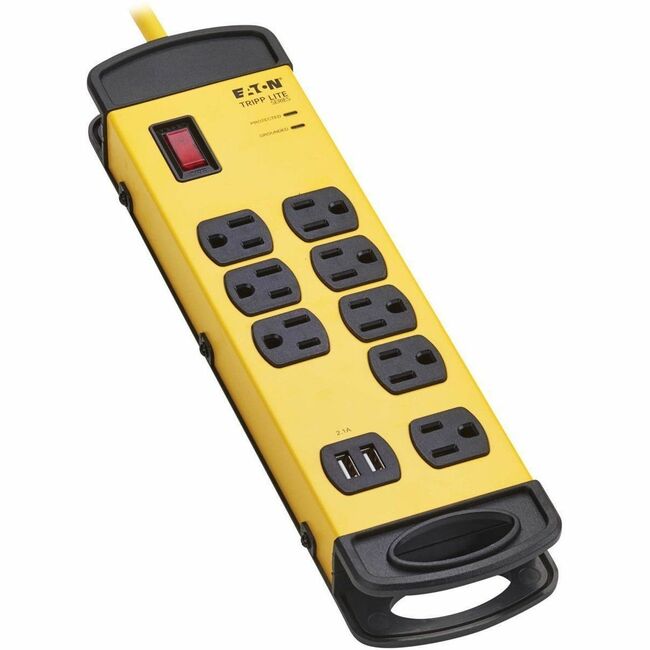 Eaton TLM825USB Protector contra picos Eaton Tripp Lite Series de 8 tomas para uso industrial con seguridad - 2 puertos USB-A, cable de 25 ft, 1960 julios, carcasa de metal