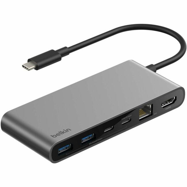 Belkin International INC INC024FQSGY Belkin Hub USB-C de 8 Puertos - 2xUSB-A, 2xUSB-C, 1xHDMI, 1xEthernet, 1xLector SD, 1xLector MicroSD - Gris