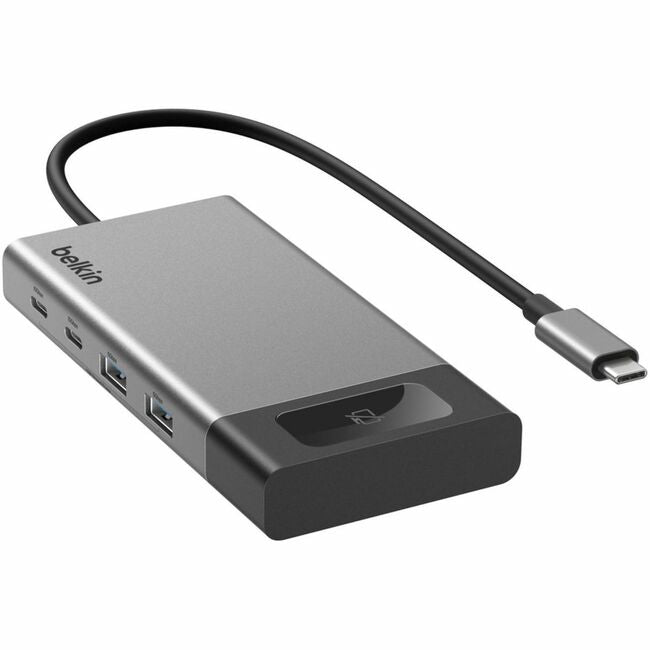 Belkin International INC INC027DQSGY Belkin 8-Port USB-C Hub - USB-C to 3xUSB-A, 2xUSB-C, 2xHDMI, 1xEthernet - 10Gbps - 100W - Tethered USB-C Cable - Docking Station - Grey