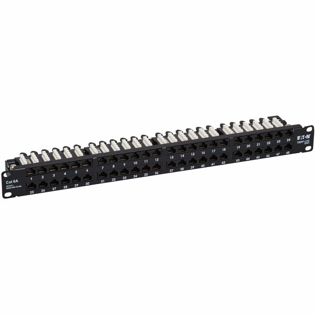 Eaton N252-048-1U-6A Panel de conexión Cat6a de 48 puertos de la serie Tripp Lite - UTP, 110 Punch Down, RJ45, 1U, TAA