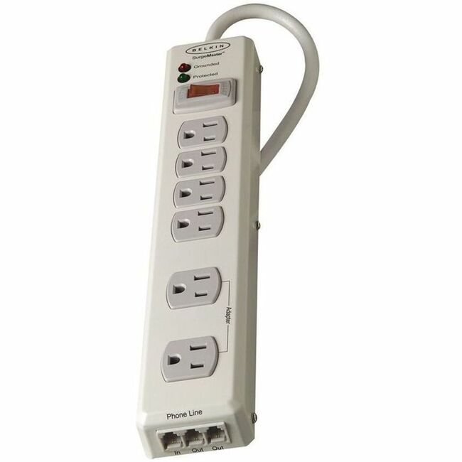 Belkin International INC F9H620-06-MTL Belkin Protector de Sobretensión Metal 6 Tomas con Cable de Alimentación de 6ft -1240 Julios - Beige