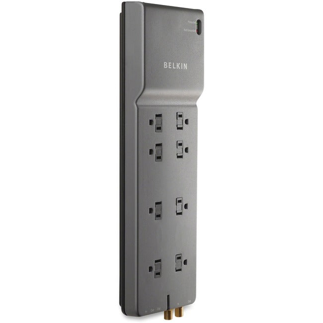 Belkin International INC BE108230-12 Belkin Protector contra Picos de 8 Salidas - Cable de 12ft - Enchufe de Ángulo Recto - 3550J - Protección Telefónica y Coaxial - Gris