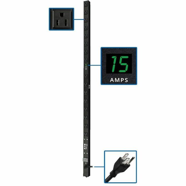 Eaton PDUMV15 Tripp Lite by Eaton PDU 1.4kW Single-Phase Local Metered PDU 120V Outlets (16 5-15R) 5-15P 15 ft. (4.57 m) Cord 0U Vertical 48 in.