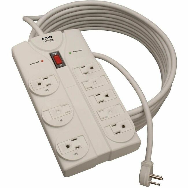 Eaton TLP825 Tripp Lite by Eaton Protect It! Supresor de sobretensión de 8 salidas Cordón de 25 ft. Con enchufe de ángulo recto 1440 Joules LEDs de diagnóstico Carcasa gris claro