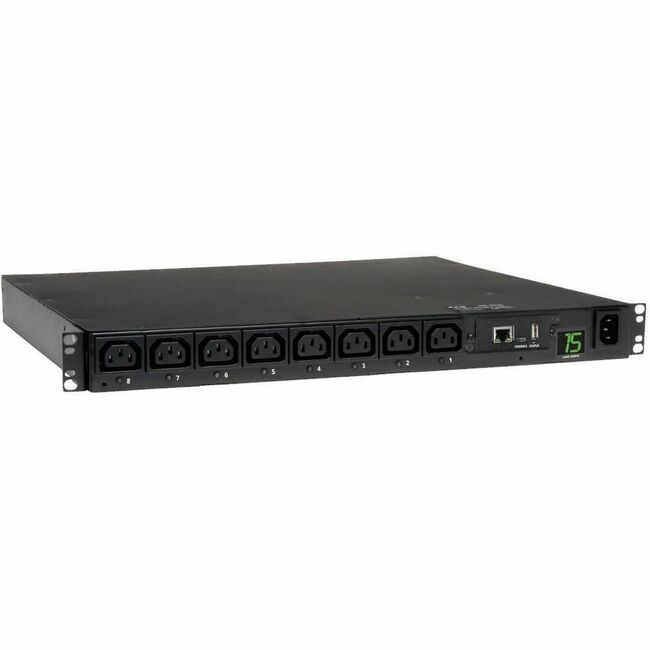 Eaton PDUMH15HVNET Tripp Lite by Eaton PDU 2.5kW Single-Phase 208/230V Switched PDU - LX Platform 8 C13 Outlets C14 Input 2m Cord 1U Rack-Mount TAA