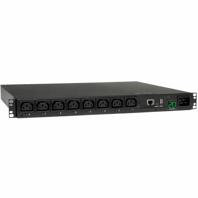 Eaton PDUMH20HVNET Tripp Lite by Eaton PDU 3.7kW Single-Phase 208/230V Switched PDU - LX Platform 8 C13 Outlets C20 Input with L6-20P Adapter 2.4m Cord 1U Rack-mount TAA