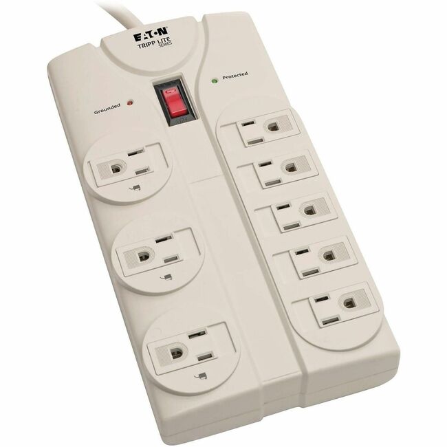 Eaton TLP808 Tripp Lite Series Protect It! Supresor de picos de 8 salidas, cable de 8 ft. con enchufe de ángulo recto, 1440 julios, LED de diagnóstico, carcasa gris claro