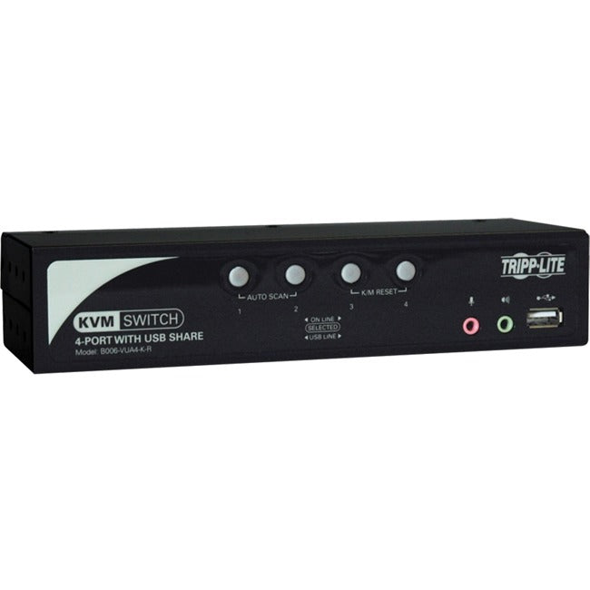 Eaton B006-VUA4-K-R Conmutador KVM Eaton Tripp Lite Series de 4 Puertos con Audio, OSD y Uso Compartido de Periféricos