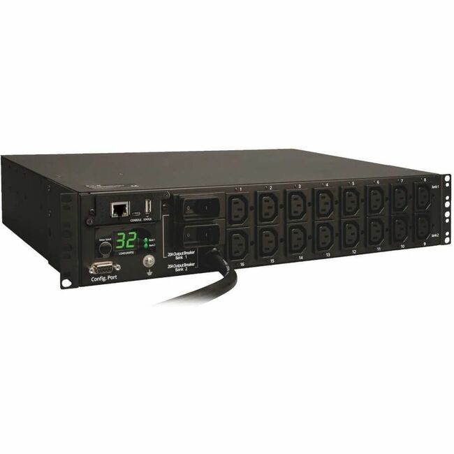 Eaton PDUMH32HVNET Tripp Lite by Eaton PDU 7.4kW Single-Phase Switched PDU LX Interface 230V Outlets (16-C13) IEC-309 Blue 230V 32A 3.6m Cord 2U Rack-Mount TAA