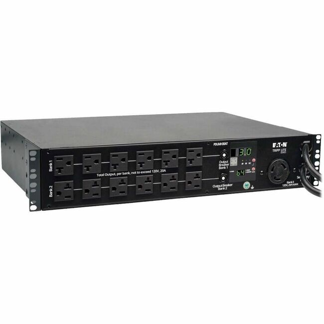 Eaton PDUMH30AT Tripp Lite by Eaton PDU 2.9kW Single-Phase Local Metered Automatic Transfer Switch PDU 2 120V L5-30P Inputs 24 5-15/20R & 1 L5-30R Outputs 2U TAA