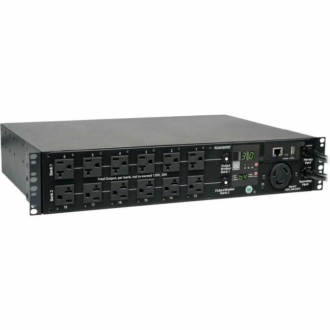 Eaton PDUMH30ATNET Tripp Lite by Eaton PDU 2.9kW Single-Phase Switched Automatic Transfer Switch PDU 2 120V L5-30P Inputs 24 5-15/20R & 1 L5-30R Outputs 2U TAA