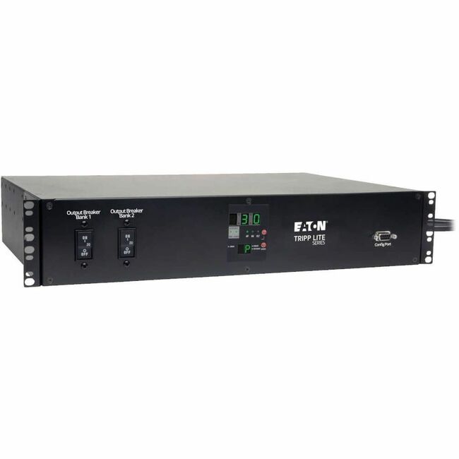 Eaton PDUMH30HVAT Tripp Lite Series 5.8kW Single-Phase Local Metered Automatic Transfer Switch PDU, Two 200-240V L6-30P Inputs, 16-C13 2-C19 & 1 L6-30R Outlet, 2U, TAA