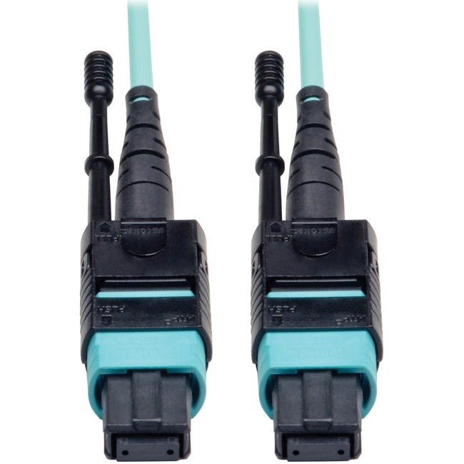 Eaton N844-10M-12-P Cable de Parcheo Eaton Tripp Lite Series MTP/MPO con Pestañas de Empuje/Tracción, 12 Fibras, 40GbE, 40GBASE-SR4, Clasificado Plenum OM3 - Aqua, 10M (33 ft.)