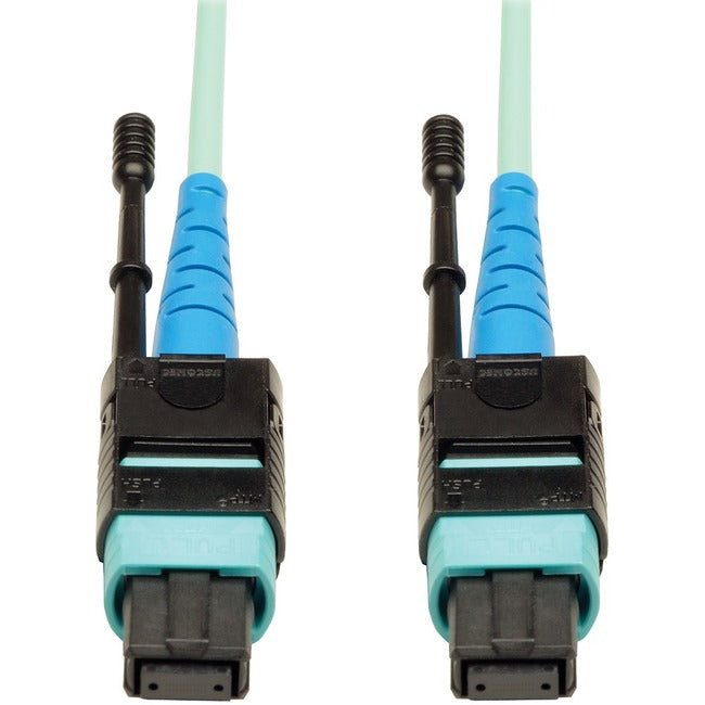 Eaton N846-10M-24-P Tripp Lite Series Cable de parche MTP/MPO con conectores de tabulación Push/Pull, 100GBASE-SR10, CXP, 24 fibras, 100Gb OM3 clasificado como Plenum - Aqua, 10M (33 pies)