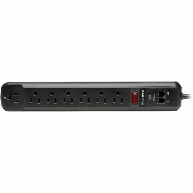 Eaton TLP76RBTEL Tripp Lite Series Protect It! Protector de Sobretensión de 7 Salidas, Cable de 6 ft. (1.83 m), 1080 Joules, Protección para Módem/Fax, Carcasa Negra