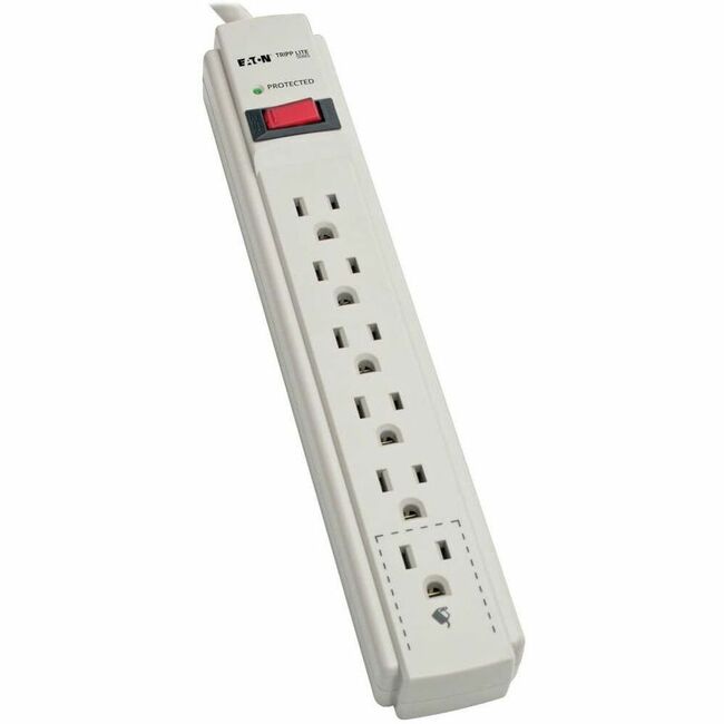 Eaton TLP608 Tripp Lite by Eaton Protect It! Protector de Picos 6 Salidas Cordón de 8 pies (2.43 m) 990 Joules Perfil Bajo Enchufe de Ángulo Recto 5-15P