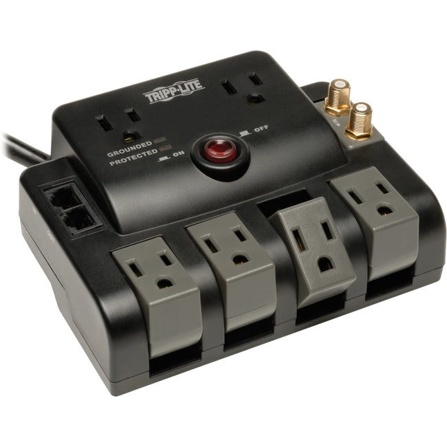 Eaton TLP606RNET Tripp Lite Series Protect It! Protector de Sobretensión de 6 Salidas - 4 Salidas Giratorias, Entrada 5-15P, 1440 Joules, Protección de Tel/Módem/Coaxial, Negro
