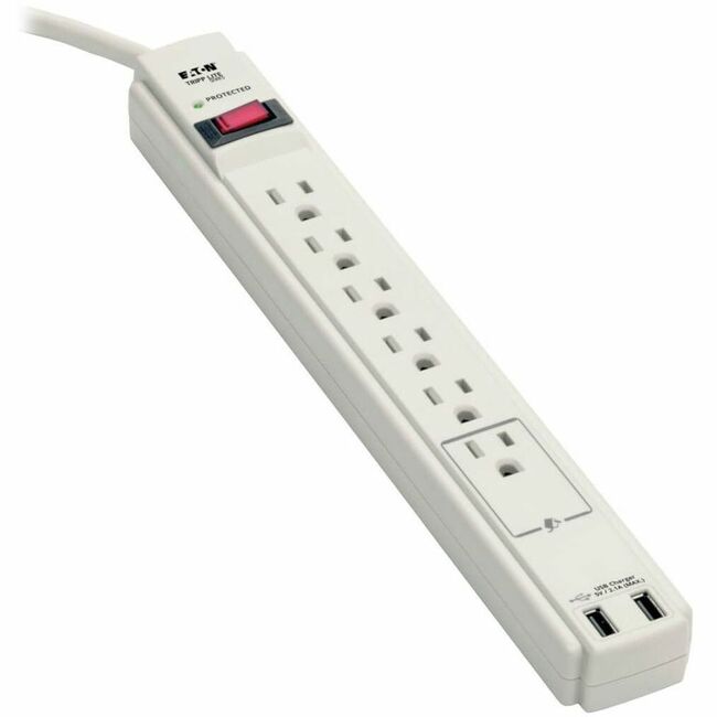 Eaton TLP606USB Tripp Lite by Eaton Protect It! Supresor de Picos de 6 Salidas Cable de 6 pies (1.83 m) 990 Julios 2 Puertos de Carga USB (2.1A) Carcasa Gris