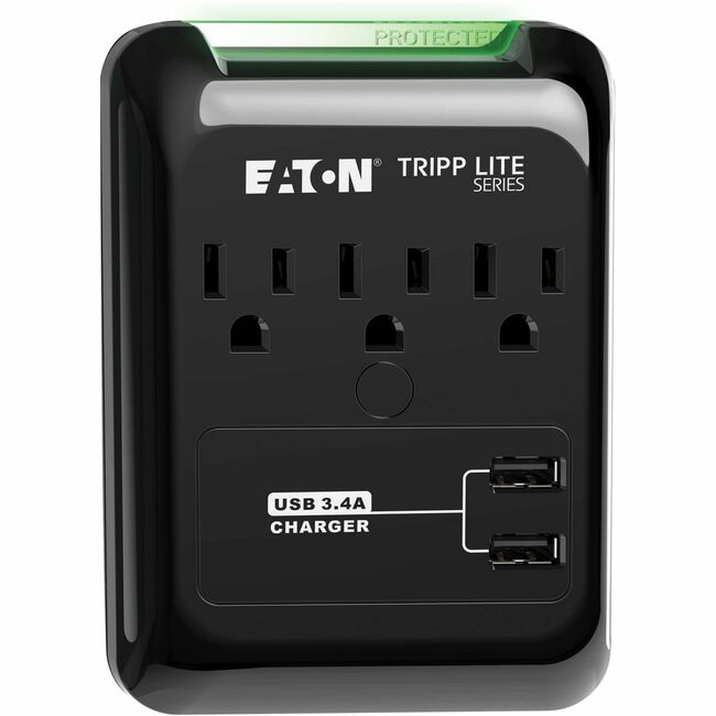 Eaton SK30USB Tripp Lite Series Protect It! Protector contra Sobretensión de 3 Tomas, Conexión Directa, 540 Julios, Cargador USB 3.4 A, LED de Diagnóstico