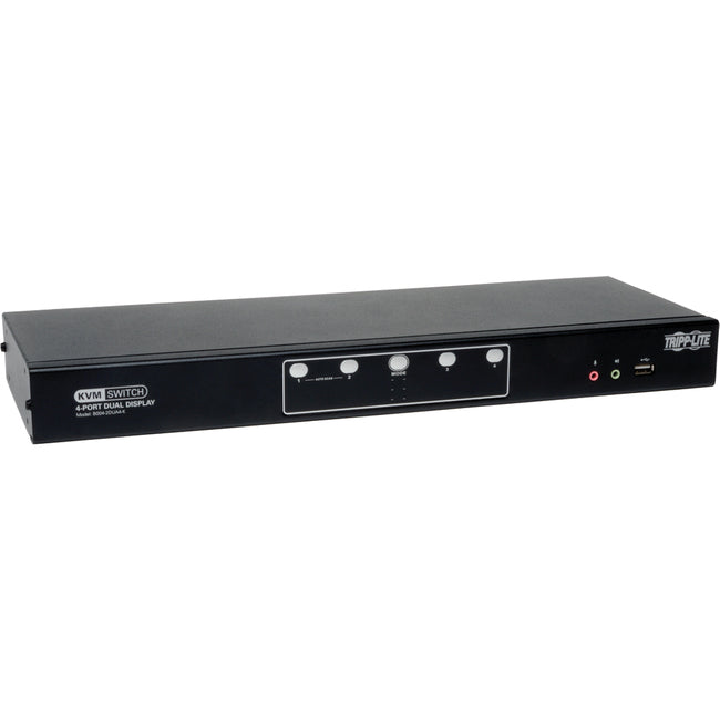 Eaton B004-2DUA4-K Tripp Lite Series Conmutador KVM DVI de 4 Puertos con Doble Monitor, Audio y Hub USB 2.0, Cables incluidos, TAA
