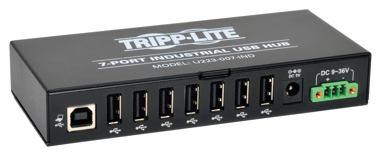 Eaton U223-007-IND Tripp Lite Series 7-Port Industrial-Grade USB 2.0 Hub - 15 kV ESD Immunity, Metal Housing, Mountable