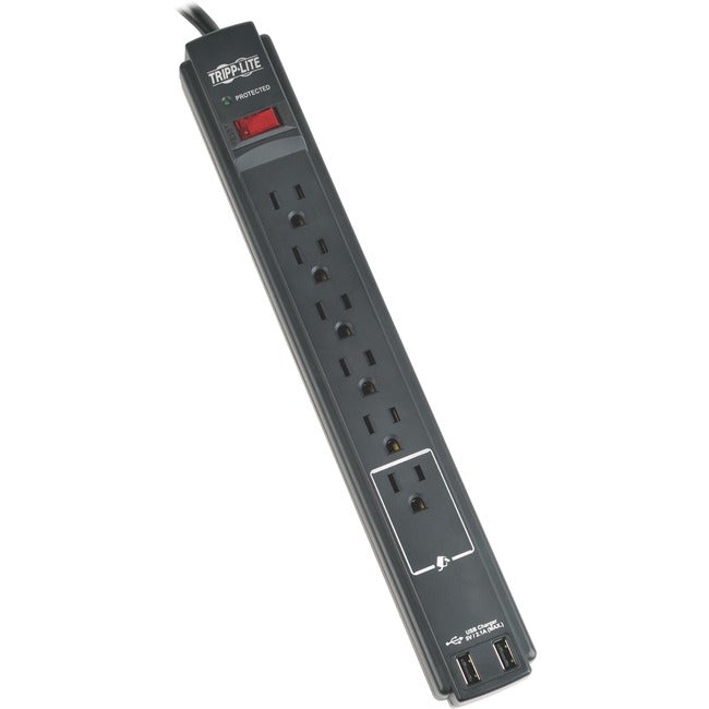 Eaton TLP606USBBTAA Tripp Lite Series Protect It! Supresor de Picos de 6 Salidas, Cable de 6 ft. (1.83 m), 990 Joules, 2 x Puertos de Carga USB (2.1A), Carcasa Negra, TAA
