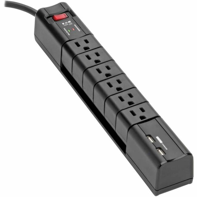 Eaton TLP608RUSBB Tripp Lite Series Protect It! Protector contra sobretensiones con 6 tomacorrientes giratorios, cable de 8 ft. (2.43 m), 1080 julios, 2 puertos de carga USB (3.4A)