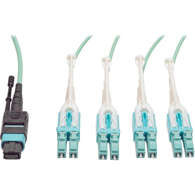 Eaton N844-02M-8LC-PT Tripp Lite Series Cable Fan-out MTP/MPO con Conectores Push/Pull, MTP/MPO a 4xLC, 40GbE, 40GBASE-SR4, OM3 Clasificación Plenum - Aqua, 2M (6.56 ft.)