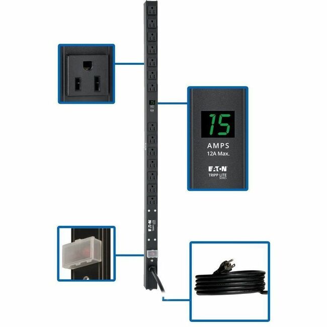 Eaton PDUMV15-36 Tripp Lite by Eaton PDU 1.5kW Single-Phase Local Metered PDU 100-127V Outlets (14 5-15R) 5-15P 15 ft. (4.57 m) Cord 0U Vertical 36 in.