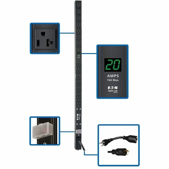 Eaton PDUMV20-36 Tripp Lite by Eaton PDU 2kW Single-Phase Local Metered PDU 100-127V Outlets (14 5-15/20R) L5-20P/5-20P adapter 0U Vertical 36 in. Height
