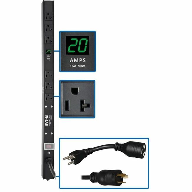 Eaton PDUMV20-24 Tripp Lite by Eaton PDU 2kW Single-Phase Local Metered PDU 100-127V Outlets (6 5-15/20R) L5-20P/5-20P adapter 0U Vertical 24-in.