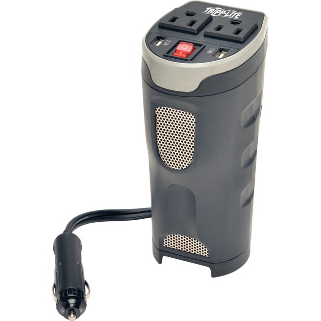 Eaton PV200CUSB Tripp Lite by Eaton Inversor de Corriente PowerVerter Ultra-Compacto de 200W para Automóvil con 2 Tomas de Corriente y 2 Puertos de Carga USB Diseño de Portavasos