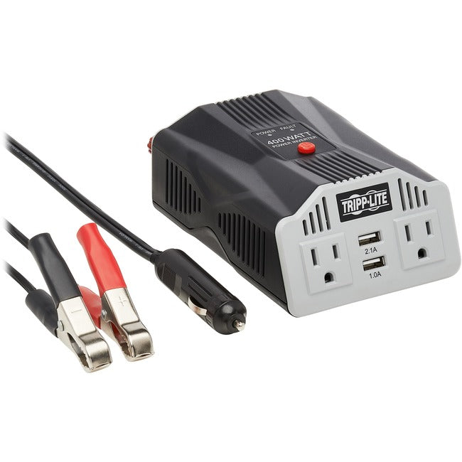 Eaton PV400USB Tripp Lite by Eaton Inversor de Corriente PowerVerter Ultra-Compacto para Automóvil 400W con 2 CA/2USB - 3.1A/Cables de Batería/Adaptador de Encendedor de Cigarrillos (CLA)