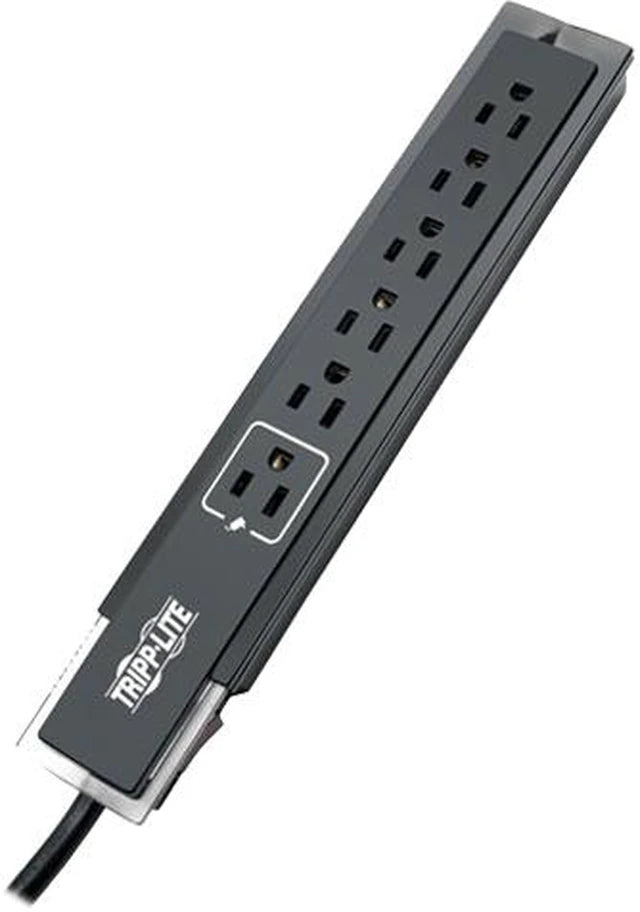 Eaton TLP606SSTELB Tripp Lite Series Protect It! Protector de Sobretensión de 6 Salidas, Enchufe en Ángulo Recto, Interruptor Lateral, 1440 Joules, Protección de Teléfono/Módem, Cable de 6 ft. (1.8 m), Negro
