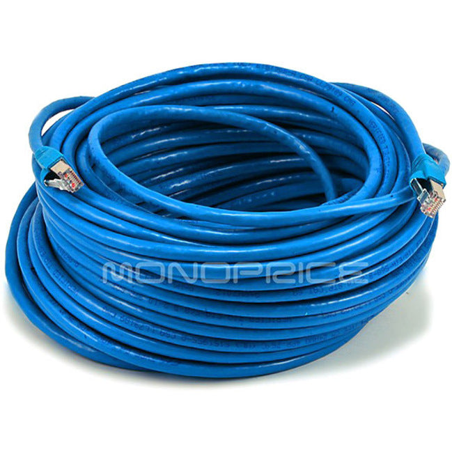 Monoprice, Inc. 5907 Monoprice 100FT 24AWG Cat6A 500MHz STP Ethernet Bare Copper Network Cable - Blue