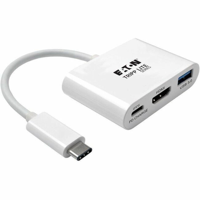 Eaton U444-06N-HU-C Adaptador Eaton Tripp Lite Series USB-C a HDMI con Puerto Hub USB 3.x (5Gbps) y Carga PD, HDCP, Blanco