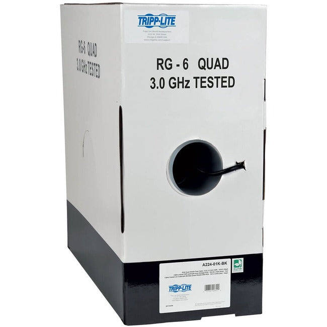 Eaton A224-01K-BK Tripp Lite by Eaton Cable Coaxial RG6/U Blindaje Cuádruple Clasificado CMR Negro 1000 ft. (304.8 m)