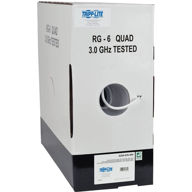 Eaton A224-01K-WH Tripp Lite Series RG6/U Quad-Shield CMR-Rated Coaxial Cable, White, 1000 ft. (304.8 m)