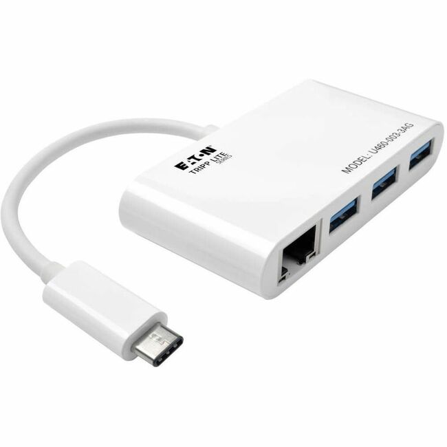 Eaton U460-003-3AG Tripp Lite by Eaton Concentrador USB 3.x (5Gbps) de 3 Puertos con Puerto LAN USB-C a 3 Puertos USB-A y Ethernet Gigabit Blanco